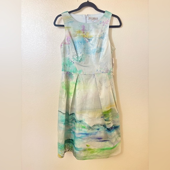 NWT Kay Unger Watercolor Print A-Line dress size 6 - Picture 2 of 6